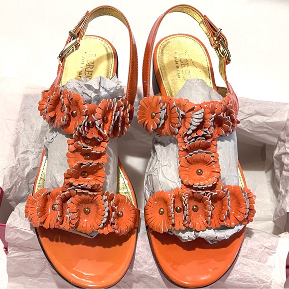 J. Crew Aurora Patent T-strap Sandals Size 10 Sweet Papaya (Orange) - Picture 13 of 14